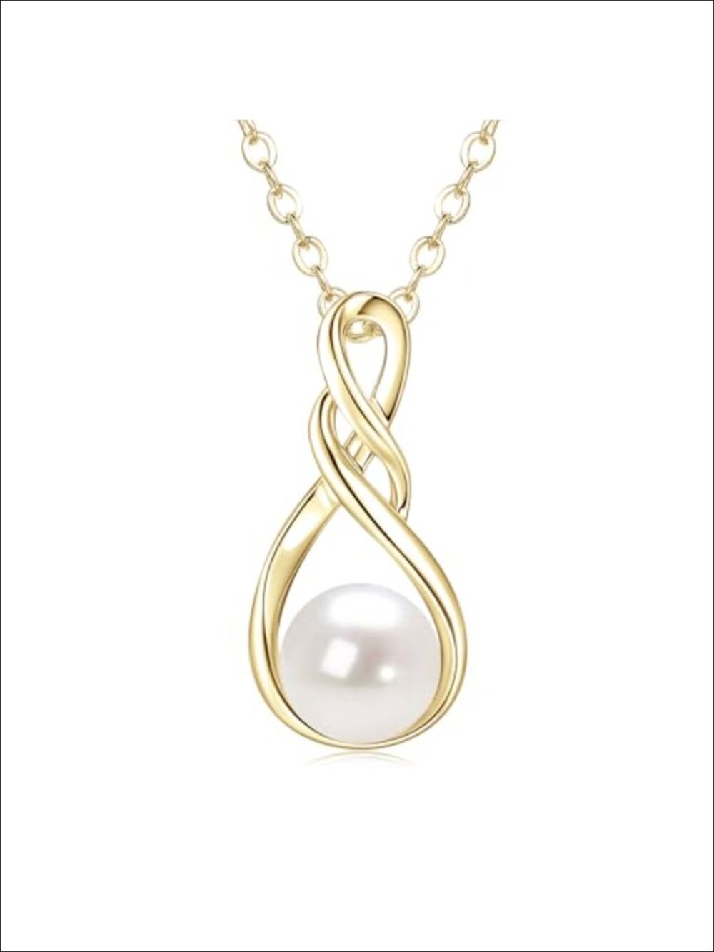 14K Gold Plated Freshwater Pearl Infinity Pendant Necklace Dainty Lobster Clasp